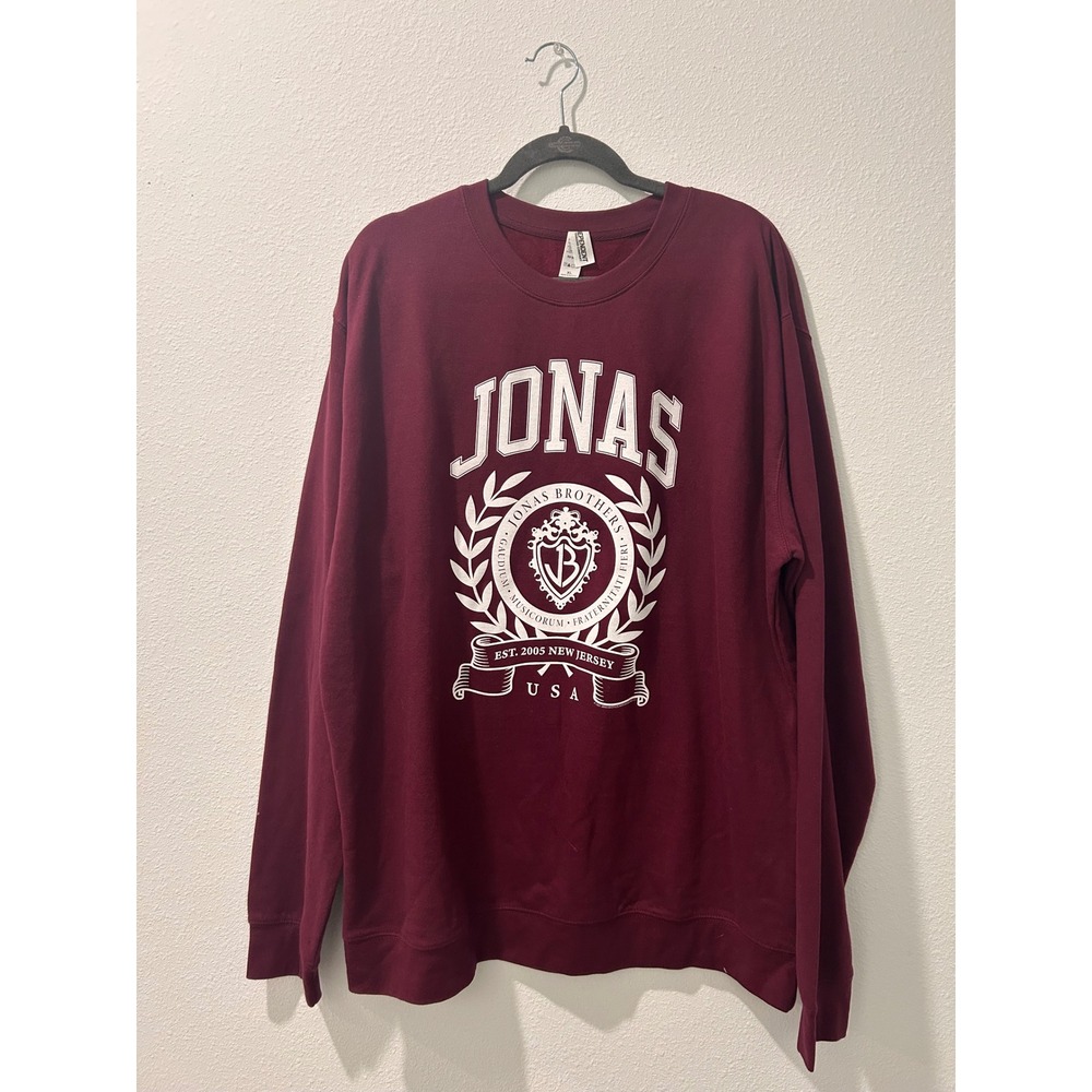 Jonas Brothers Official 2021 Tour Crewneck Sweatshirt Maroon XL Crest Graphic